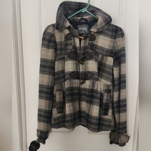 Charlotte Russe Checkered Pea Coat with Toggle Closures